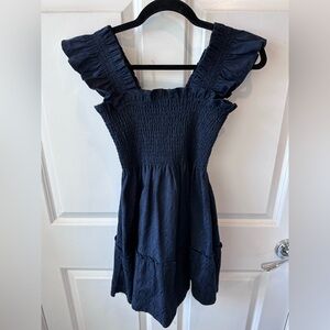 Hill House Nap Dress in Navy Blue Brocade